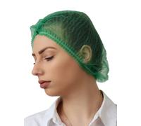 GREEN- bag of 100, Disposable Hairnets, Mob Caps, 21'', UK MANUFACTURER Non-Woven material, Ideal for Kitchen, Catering, Food Industry, Laboratories, Protective Hair, (100)