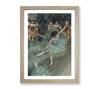Green Ballet Ballerina Dancers By Edgar Degas Classic Painting Framed Wall Art Print, Ready to Hang Picture for Living Room Bedroom Home Office Décor, Oak A2 (64 x 46 cm)