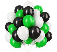 Green Balloons 60Pcs, 12Inch Matte Black Green and White Latex Helium Balloons, Green Black White Party Balloon with Ribbon for Boys Kids Video Game Football Theme Birthday Party Decorations