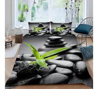 Green Bamboo Leaves Double Duvet Cover Sets Pebbles Bedding Double Bed Set 3D Print Ultra Soft Microfiber Quilt Cover 200 x 200 with Zipper Closure and 2 Pillowcases E-3561