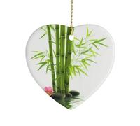 Green Bamboo Lotus Ceramic Ornament Home Decor Keepsake