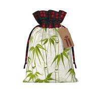 Green Bamboo Nature Plant Print Christmas Drawstring Gift Bags Large Xmas Present Storage Bag