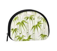 Green Bamboo Nature Plant Print Portable Mini Storage Bag Shell Shaped Wallet Small Coin Wallet Shell Storage Bag