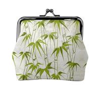 Green Bamboo Nature Plant Women's Leather Kiss-Lock Coin Purse,Double-Sided Full Print Pattern,Ultra-Fine Fiber Leather,Small Clutch Wallet for Cash,Cards,Coins