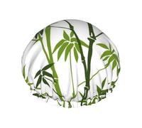 Green Bamboo Print Print Premium Double Layer Shower Cap For Women With Reusable Shower Cap For Hair - Waterproof Plastic Cap - Shower Caps For Long, Short And Curly Hairs