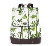 Green Bamboo Print Print Women Fashion Backpack Ladies Pu Leather Backpacks Handbag Waterproof Rucksack Travel Backpack with Flap