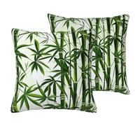 Green Bamboo Print Tropical Nature Plant Print Pillowcase 55x55 CM Set 2 Pack Linen-Look Square Pillow Covers Cushion Cover for Sofa, Bed, Living Room, Garden & Office Decor
