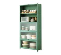 Green Bamboo Sideboard with Transparent Door Kitchen Storage Cabinet on High Feet Multi functional Bakers Rack for Kitchen Living Room Hallway Storage Solutions