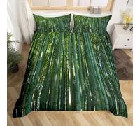 Green Bamboo Single Duvet Cover Set Bamboo Landscape Bedding Sets, 3D Print Ultra Soft Microfiber Quilt Cover 135x200cm Comforter Covers with Zippe and 2 Pillowcases B-296