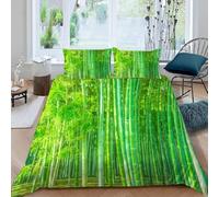 Green Bamboo Single Duvet Cover Sets Bamboo Woodland Landscape Bedding Single Bed Set 3D Print Ultra Soft Microfiber Quilt Cover 150 x 200 with Zipper Closure and 2 Pillowcases A-857