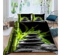 Green Bamboo Single Duvet Cover Sets Pebbles Bedding Single Bed Set 3D Print Ultra Soft Microfiber Quilt Cover 150 x 200 with Zipper Closure and 2 Pillowcases E-2866