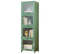 Green Bamboo Storage Cabinet with Clear Shelves Rolling Caster Linen Tower Freestandingfor Home Office Kitchen Living Room Bedroom & Garage Storage Solutions