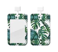 Green Banana Leaves Print Badge Holder with Breakaway Lanyard,Work Name Tag Breakaway Lanyard Id Card Protector Case