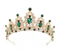 Green Baroque Crown Gothic King Queen Tiara Vintage Crystal Headpiece for Party Pageant Wedding Prom (Dark green)