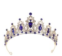 Green Baroque Crown Gothic King Queen Tiara Vintage Crystal Headpiece for Party Pageant Wedding Prom (Blue)