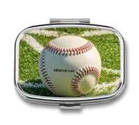 Green Baseball Field Backdrop Pill Box 2 Compartment Portable Pill Case Daily Square Pill Organizer for Pocket Purse Daily Medicine Container to Hold Vitamins Fish Oil Travel Gifts