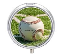 Green Baseball Field Backdrop Pill Case 3 Compartment Portable Pill Box Daily Round Pill Organizer for Pocket Purse Daily Medicine Container to Hold Vitamins Fish Oil Travel Gifts