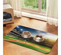 Green Baseball Field Backdrop print PU Leather Feeding Mat for Dogs Cats Pet Food Mat Absorbent Non-Slip Rubber Bottom