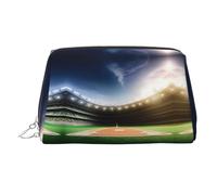 Green Baseball Field Backdrop Stylish Portable Cosmetic Bag with Full-Print Design â€“ Durable PVC Leather Makeup & Toiletry Organizer for Home & Travel Use