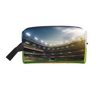 Green Baseball Field Backdrop Water-Resistant Travel Toiletry Organizer Bag, Large Capacity Portable Cosmetic Storage for Gym/Daily Essentials