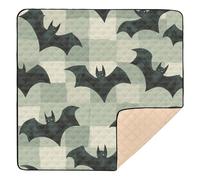 Green Bats Buffalo Plaid Check Halloween Large Stylish Baby Activity Play Mat for Indoor Outdoor Lightweight Kicking Mat for Baby Toddler Infant, 50'' x 50''