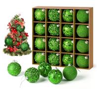 Green Baubles, ilauke 16pcs Sparkle Christmas Tree Decorations and Christmas Baubles - 6cm in Ultra Light Foam Xmas Ornaments and Shatterproof mas Ball for Holiday and Party Decor