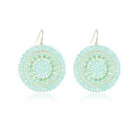 Green Beach Earrings for Women, Crystals and Glass Beads, Large Dangling Handmade Bohemian Statement Boho Earrings for Summer