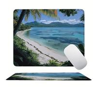 Green Beach Mouse Mat 20 x 15 cm Ultra Thin, with Stitched Edges Office Mouse Pad, Non-Slip Rubber Base, Waterproof & Washable, Home Desk Accessories, Aesthetic with Design Mousepad 200x150mm s0z-35
