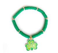 Green Beaded Charm Bracelet for St Patrick's Day | Green Disc Beads with Gold-Tone Accents and a Decorative Pendant for Irish-Themed Parties and Everyday Outfits