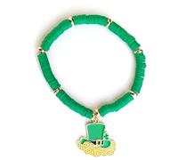 Green Beaded Charm Bracelet for St Patrick's Day | Green Disc Beads with Gold-Tone Accents and a Decorative Pendant for Irish-Themed Parties and Everyday Outfits