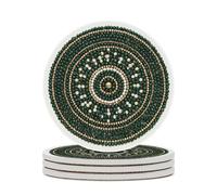 Green Beaded Pattern Mandala Coasters Set of 4 Absorbent Coasters