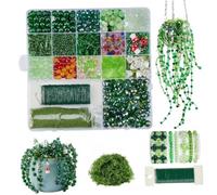 Green Beads, Green Glass Beaded Plant Kit, 2872Pcs Beads for Making Plants with Floral Wire & Artificial Moss, DIY Craft Set for Home Decor & Sun Catchers, Leaf