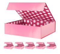 GREEN BEAN 6 Gift Boxes 13x9.7x3.4 Inches, Large Pink Gift Boxes with Lids for Presents for Presents, Magnetic Gift Boxes for Glothes, Shirt Gift Boxes (Glossy Metallic Pink, Dot Design Inside)