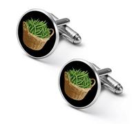 Green Beans in Basket Men's Cufflinks Tuxedo Cuff Links Shirt Tie Decor for Business Weddings
