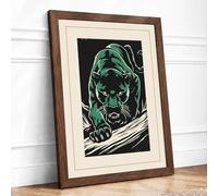 Green Bear Snarl Retro Framed Wall Art Print A2 (59.4×42cm) Walnut, Wall Decor for Living Room, Bedroom, Office & Home, Ready to Hang, Art Gift