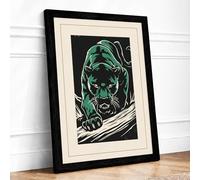 Green Bear Snarl Retro Framed Wall Art Print A3 (42×29.7cm) Black, Wall Decor for Living Room, Bedroom, Office & Home, Ready to Hang, Art Gift