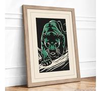 Green Bear Snarl Retro Framed Wall Art Print A4 (29.7×21cm) Oak, Wall Decor for Living Room, Bedroom, Office & Home, Ready to Hang, Art Gift