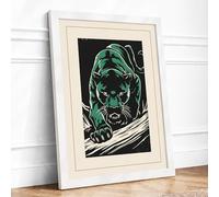 Green Bear Snarl Retro Framed Wall Art Print A4 (29.7×21cm) White, Wall Decor for Living Room, Bedroom, Office & Home, Ready to Hang, Art Gift