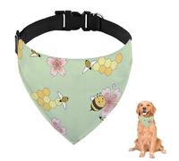 Green Bee and Cherry Blossom Dog Bandana With Adjustable Strap D Ring Dog Scarf Pet Bibs Triangle Bandana for Dogs Accessories Puppy Dogs Cats Decor Machine Washable
