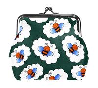 Green Bee Animal Women’s PU Leather Coin Wallets Girls Mini Buckle Coin Purse Pouch