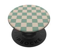 Green Beige Checkered Classic Checker Pattern PopSockets Adhesive PopGrip