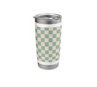 Green Beige Checkered Classic Checker Pattern Stainless Steel Insulated Tumbler