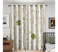 Green Beige Floral Curtains Blackout, 46x90 Inch 2 Panels - Farmhouse Leaf Botanical Pattern Black Out Curtains, Home Decor, 90 Drop Eyelet Window Drapes for Bedroom, Living Room A&BT4