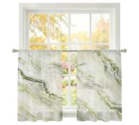 Green Beige Marble Sheer Curtains for Living Room Bedroom, Modern Fluid Art Gradient Stone Texture Light Filtering Sheer Curtain Rod Pocket Voile Window Treaments Drapes, 52 x 45 Inches