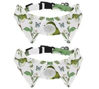 Green Bird Colored Butterflies on Abstract Tree Dog Collar Bowtie, Comfortable Adjustable Dog Bow Tie Collar for Small Boys and Girls Pets