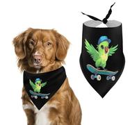 Green Bird With Hat And Skateboard Dog Bandana Puppy Cat Scarfs Bibs Washable Triangle Kerchief Pet Gifts