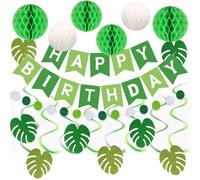 Green Birthday Decorations, Palm Leaf Hanging Swirl Tassel Party Ornaments, Flower Balls Honeycomb Balls Spiral Hanging Decorations Decoration Supplies Banner for Boys and Girls Party Ornaments