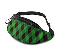 Green Black and Red Argyle Fanny Pack for Women Man Sport Waist Pack Bag Adjustable Workout Waist Bag