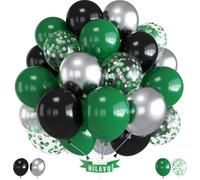 Green Black Balloons 12 Inch Dark Green Black Silver Confetti Balloons Football Video Gamer Helium Latex Balloon for Arch Boys Men Soccer Army Graduation Baby Shower Birthday Party Decorations