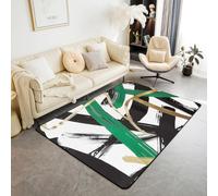 Green Black Gold Area Rug Abstract Geometric Line Indoor Floor Mats Entrance Rugs for Kids Boys Girls Room Decor,Modern Aesthetic Simple Non Slip Absorbent Carpets, 6'6" x 4'11" (Rectangular)